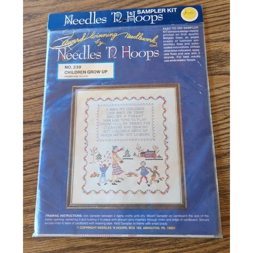 New Vintage Sealed Needles 'N Hoops Sampler Kit No 239 Children Grow Up 13.5x15